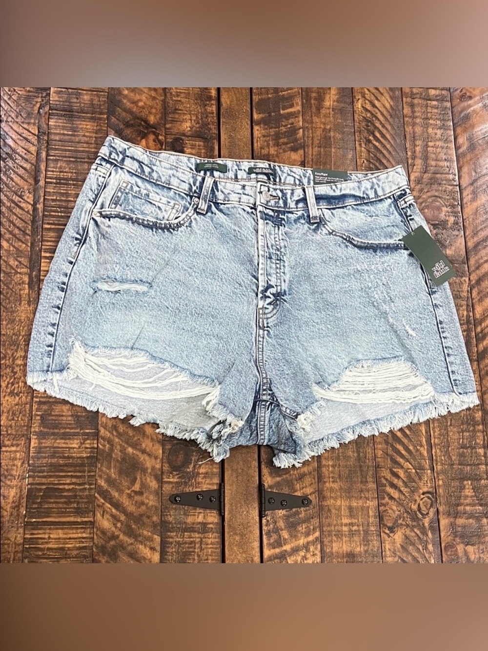 Distressed high-rise  Light Blue Denim stretch Shorts
